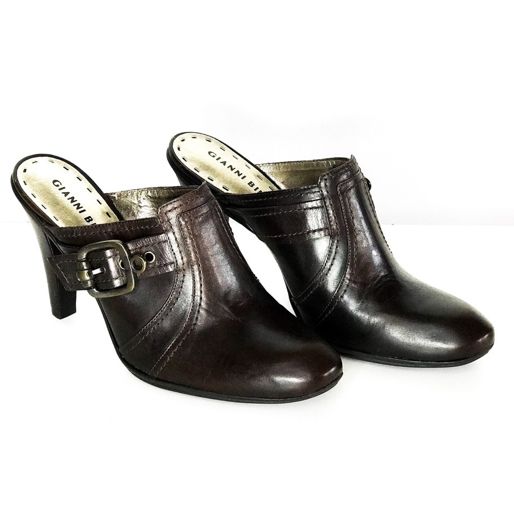 GIANNI BINI Brown‎ Leather Roller Mules Size 8
